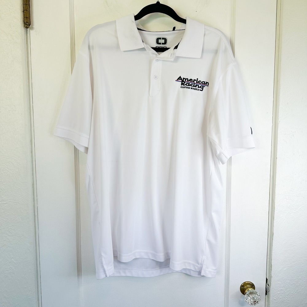 American Racing | White Collared Polo Short Sleeve Embroidered Shirt - Picture 1 of 5